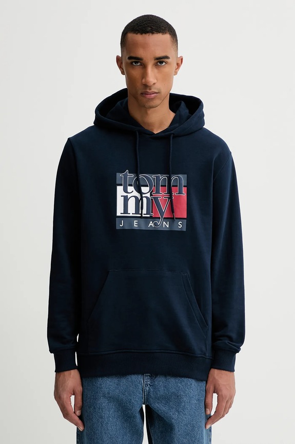 Βαμβακερή μπλούζα Tommy Jeans στάμπα σκούρο μπλε DM0DM22092