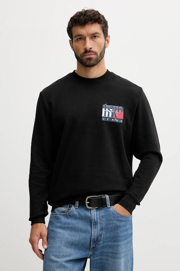 Bavlněná mikina Tommy Jeans bez kapuce černá DM0DM22093