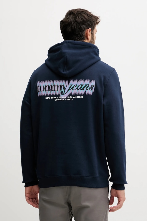 Βαμβακερή μπλούζα Tommy Jeans στάμπα σκούρο μπλε DM0DM22112