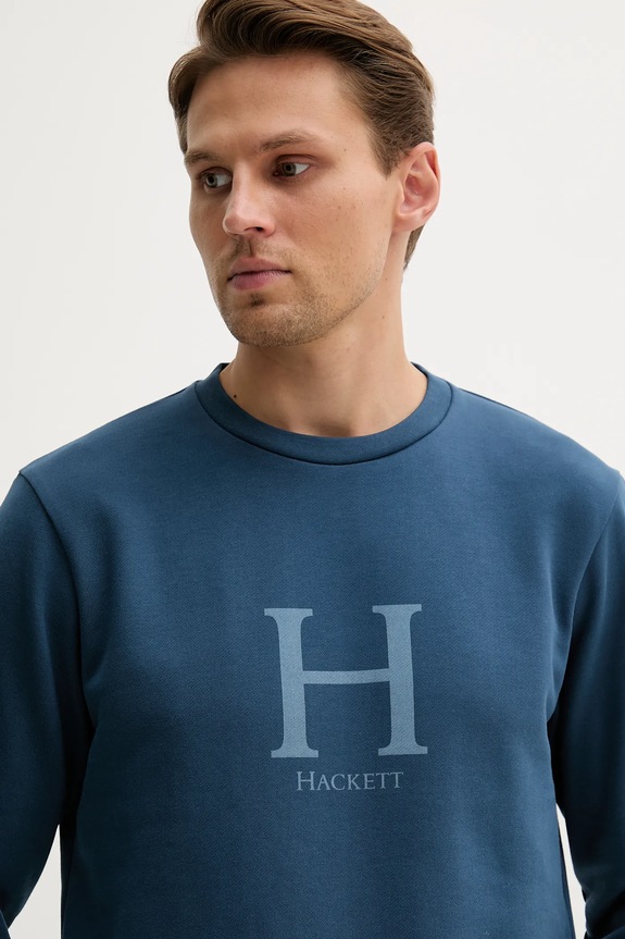 Βαμβακερή μπλούζα Hackett London μπλε HM5800002