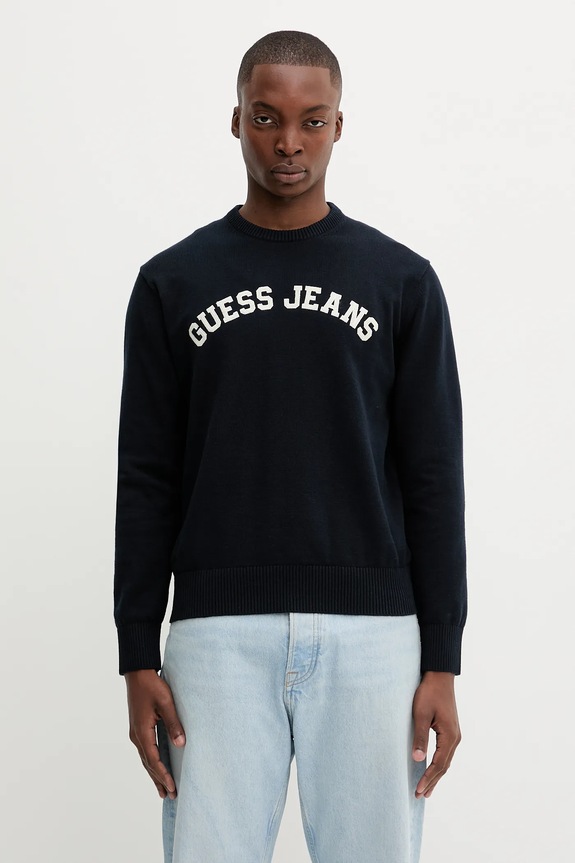 Bavlnený sveter Guess Jeans okrúhly tmavomodrá M5YR18.Z3HM1