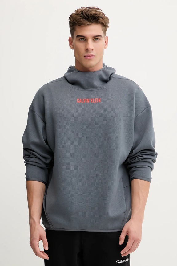 Mikina Calvin Klein Performance s kapucí šedá LVGMF5W308