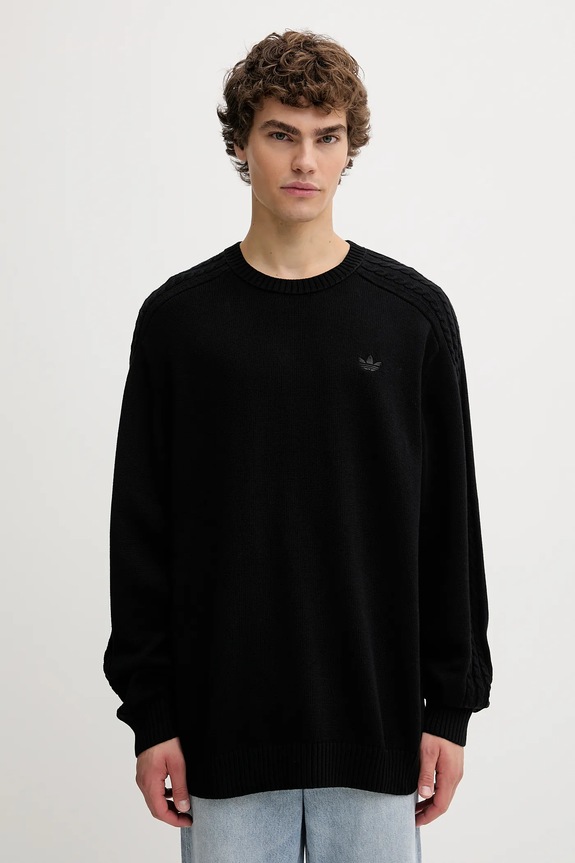 Βαμβακερό πουλόβερ adidas Originals P Ess Knit Crew βαμβάκι μαύρο JY2648