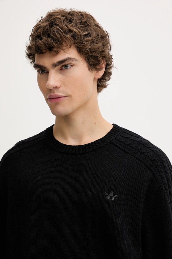 Βαμβακερό πουλόβερ adidas Originals P Ess Knit Crew μαύρο JY2648