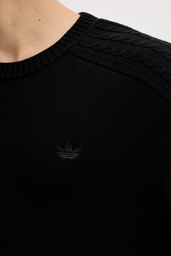 Βαμβακερό πουλόβερ adidas Originals P Ess Knit Crew JY2648 μαύρο