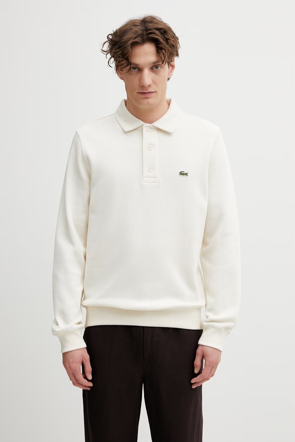 Βαμβακερή μπλούζα Lacoste απλό μπεζ SH5781