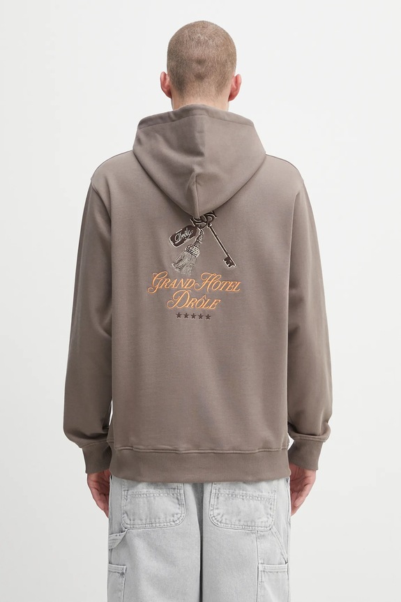 Drôle de Monsieur hanorac de bumbac Le Hoodie Grand HUtel imprimeu maro H.HO184.CO127