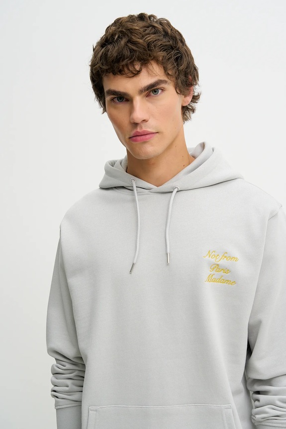 Bavlnená mikina Drôle de Monsieur Le Hoodie Slogan Calligraphy sivá I.HO168.CO127
