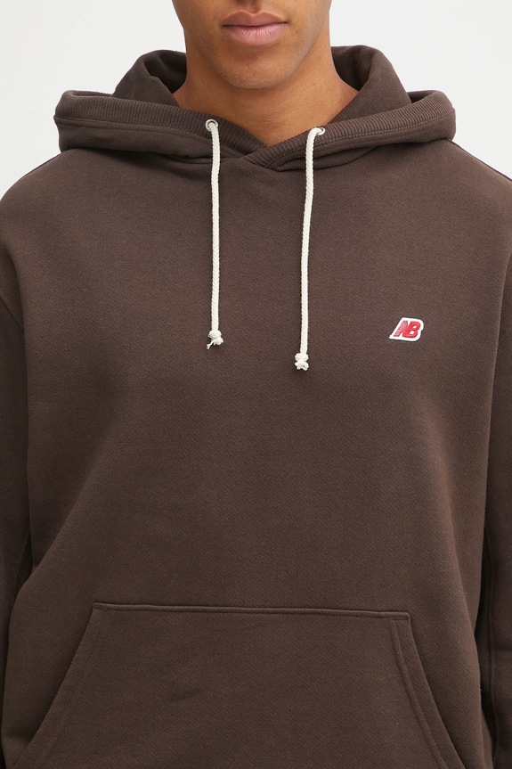 Pamučna dukserica New Balance MADE IN USA CORE HOODIE smeđa MT43546RHE