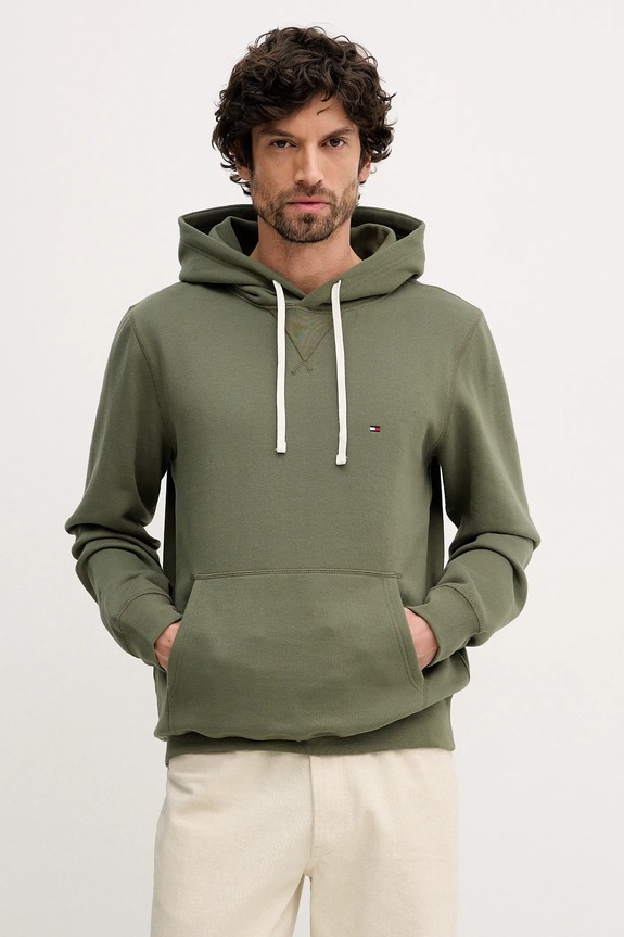 Mikina Tommy Hilfiger s kapucňou zelená MW0MW39997