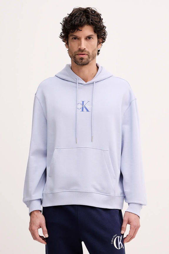 Calvin Klein Jeans bluza z kapturem męska bawełniana bawełna niebieski LV04RD243G