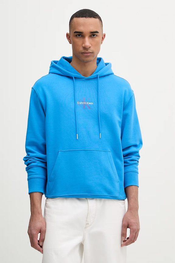 Calvin Klein Jeans суичър с качулка мъжки памучен син LV04RD243G