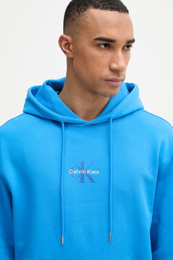 Calvin Klein Jeans суичър с качулка мъжки памучен син LV04RD243G