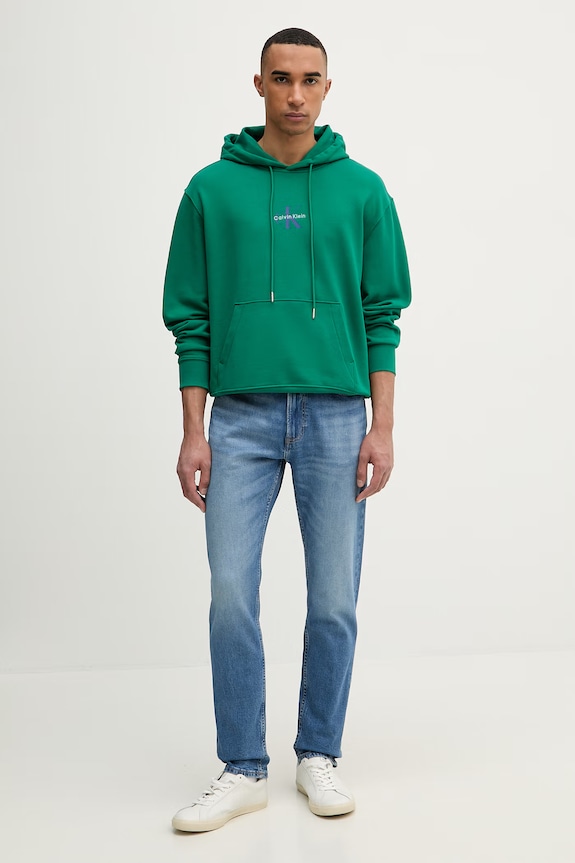 Calvin Klein Jeans Суичър с качулка мъжки памучен LV04RD243G зелен SS26