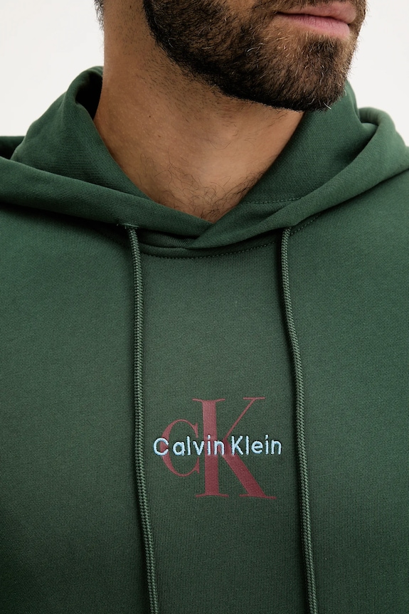 Calvin Klein Jeans μπλούζα με κουκούλα ανδρική βαμβακερή πράσινο LV04RD243G