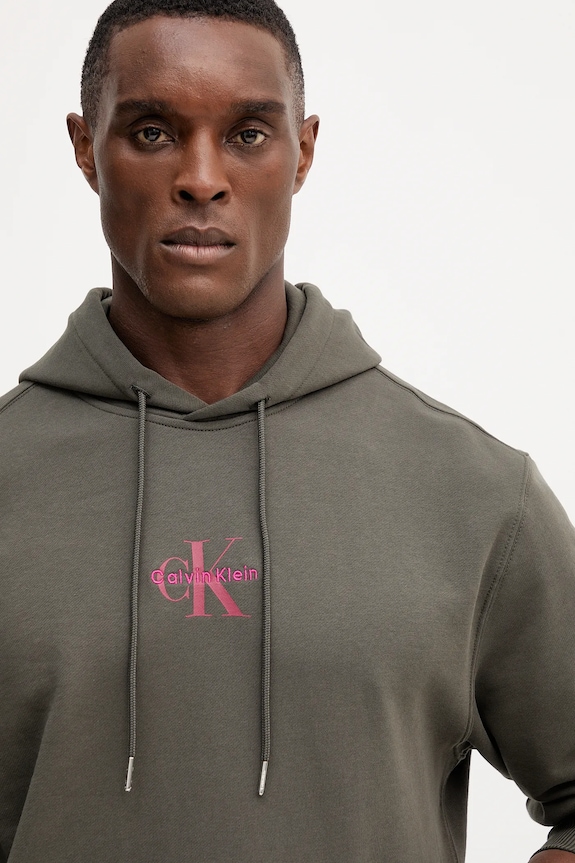 Calvin Klein Jeans Μπλούζα με κουκούλα ανδρική βαμβακερή γκρί LV04RD243G
