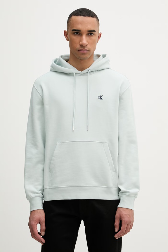 Calvin Klein Jeans bluza z kapturem męska bawełniana turkusowy LV04RC297G