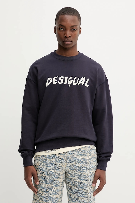 Desigual hanorac de bumbac PHIL print bleumarin 25WMSK05