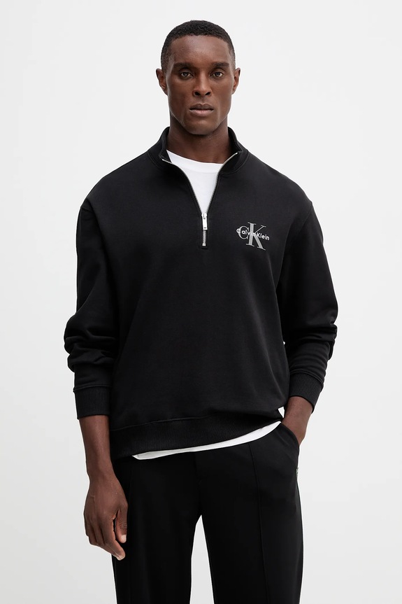 Βαμβακερή μπλούζα Calvin Klein Jeans χωρίς κουκούλα μαύρο LV04RD244G