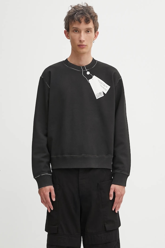 Памучен суичър MM6 Maison Margiela надпис черен SH2GU0023.M25024.101