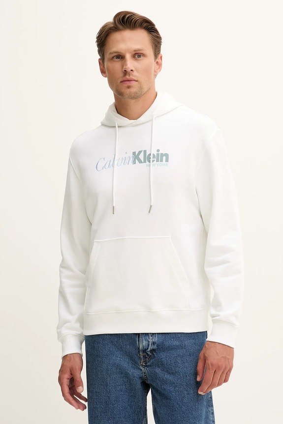 Βαμβακερή μπλούζα Calvin Klein στάμπα λευκό LV04LD241G