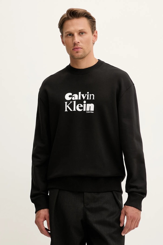 Βαμβακερή μπλούζα Calvin Klein χωρίς κουκούλα μαύρο LV04LD242G