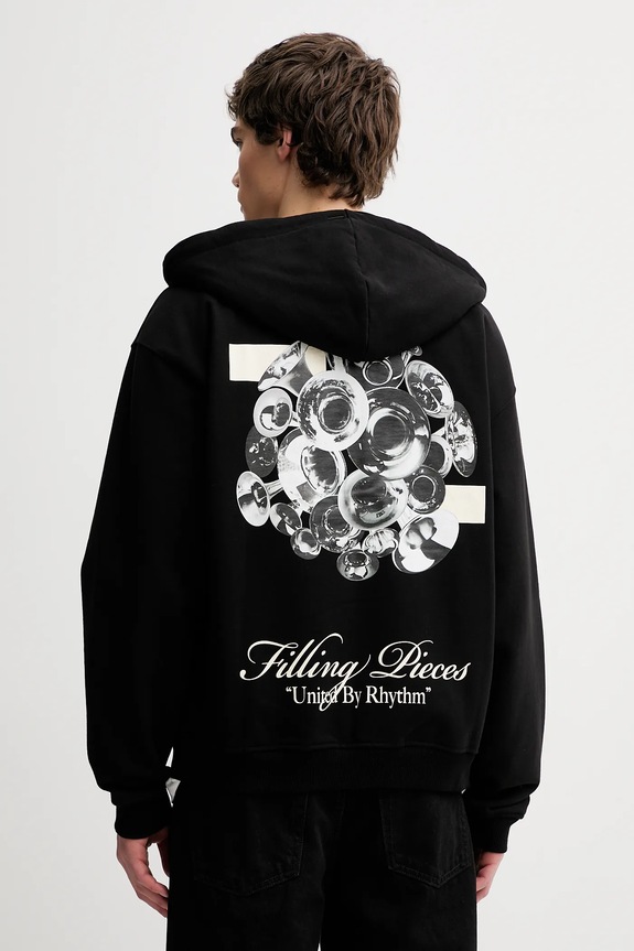 Βαμβακερή μπλούζα Filling Pieces Zip Hoodie Bouquet στάμπα μαύρο 422533501122