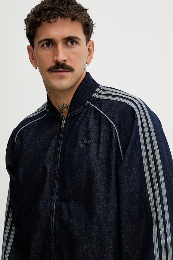 adidas Originals μπλούζα με κουμπιά ντένιμ Adicolor loose SST σκούρο μπλε JX6461