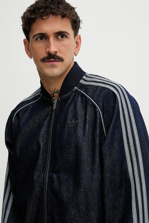adidas Originals μπλούζα με κουμπιά ντένιμ Adicolor loose SST σκούρο μπλε JX6461