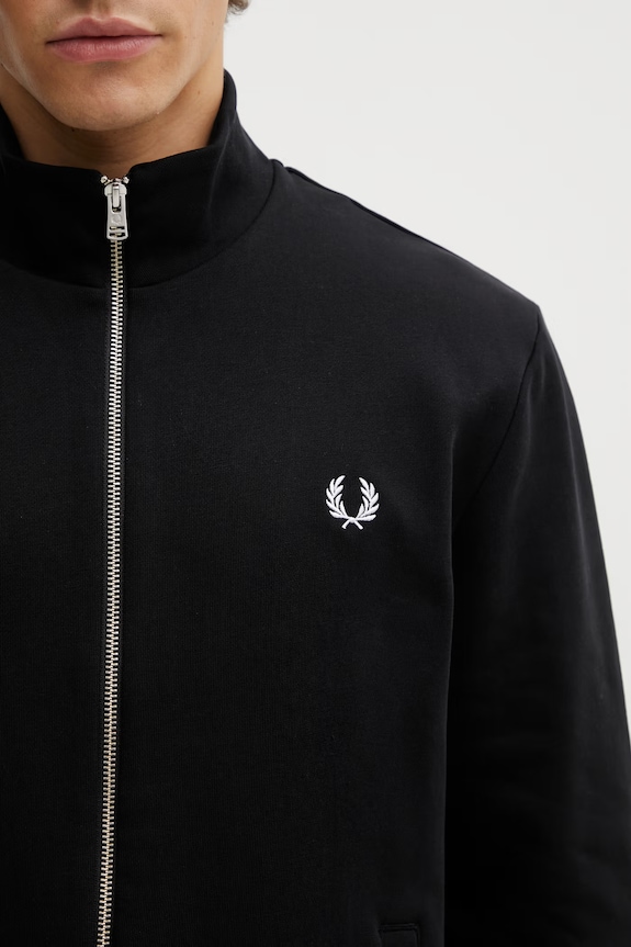 Fred Perry mikina na zips pánska bavlnená čierna J1327
