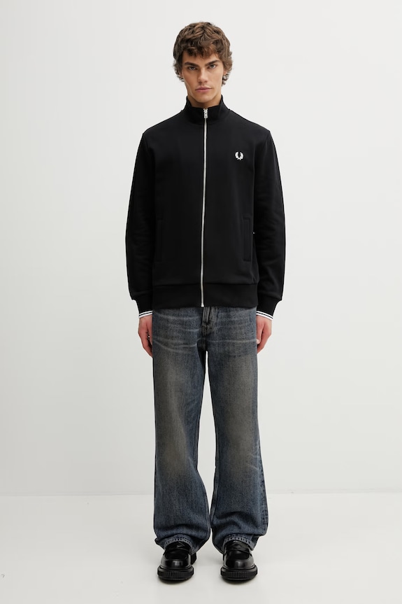Fred Perry mikina na zips pánska bavlnená J1327 čierna