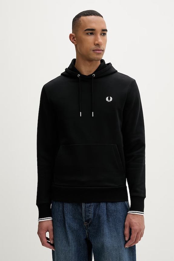 Fred Perry mikina s kapucňou dámska bavlnená melanž čierna M2643