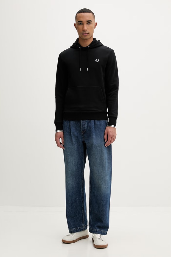 Fred Perry mikina s kapucňou dámska bavlnená M2643 čierna SS26