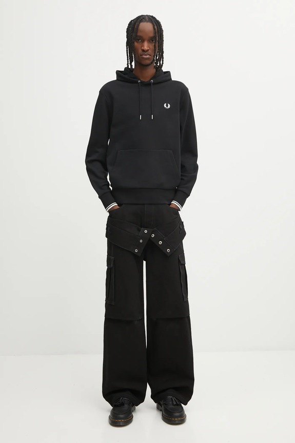 Fred Perry mikina s kapucňou bavlnená dámska M2643 čierna