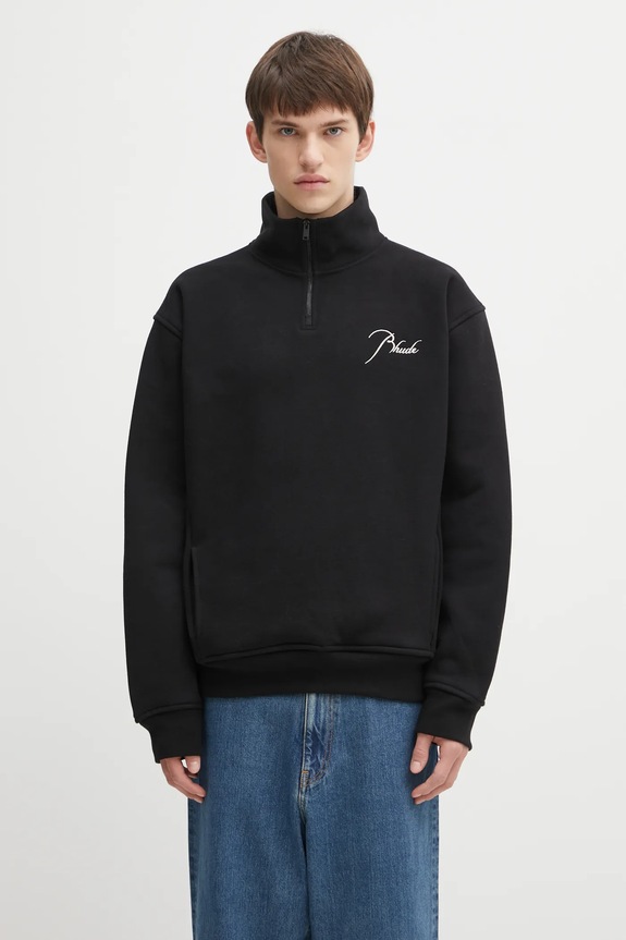 Bavlněná mikina RHUDE Classique quarter zip nášivka černá RHFW25ST01012