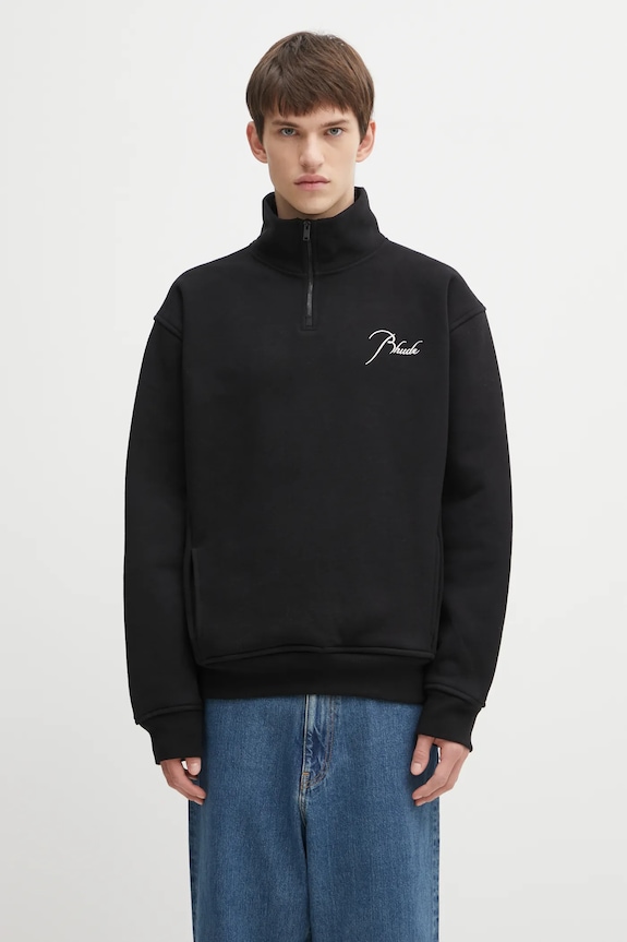 Bavlněná mikina RHUDE Classique quarter zip nášivka černá RHFW25ST01012