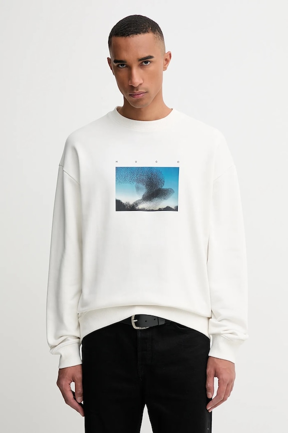HUGO hanorac de bumbac Dorizonto print alb 50549165
