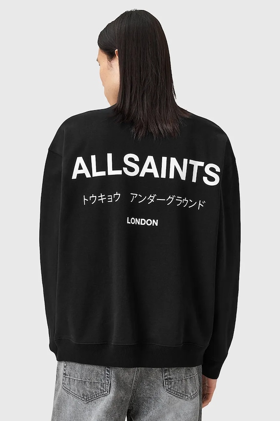 Βαμβακερή μπλούζα AllSaints UNDERGROUND μαύρο M042NB