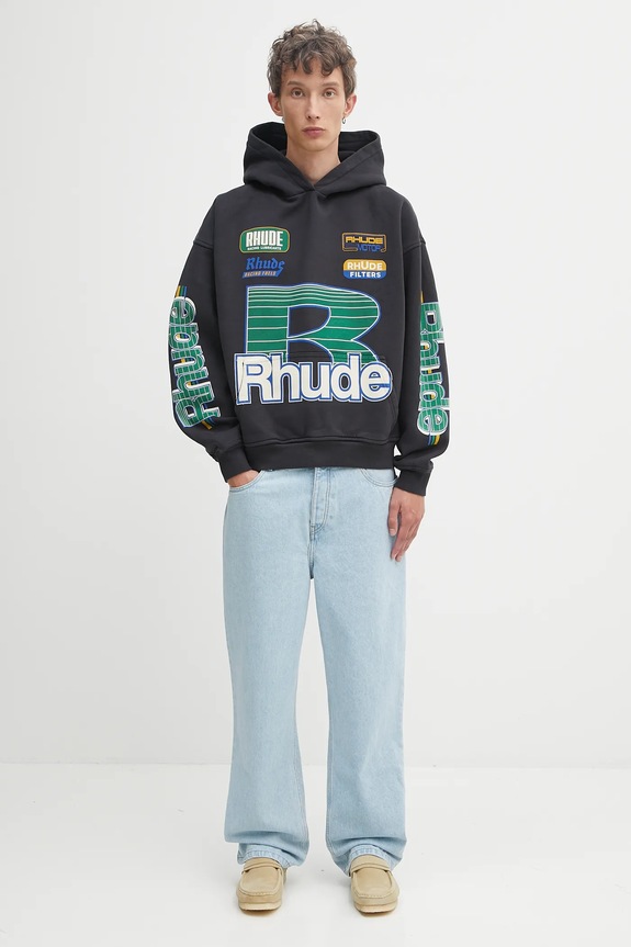 Bavlněná mikina RHUDE Roadway Racing RHPF25HO08012 černá