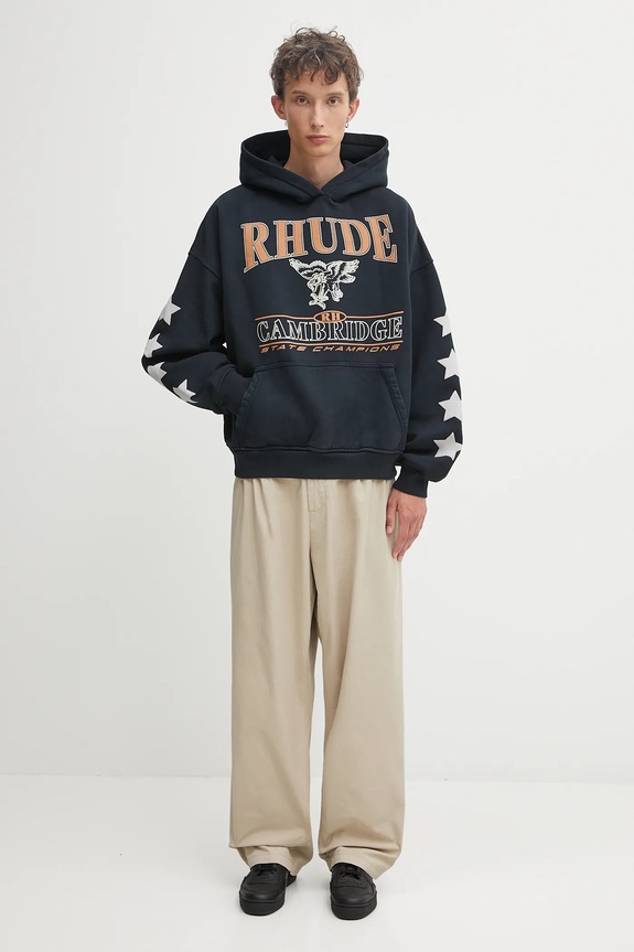 Bavlněná mikina RHUDE Cambridge State Champs RHPF25HO10012 černá