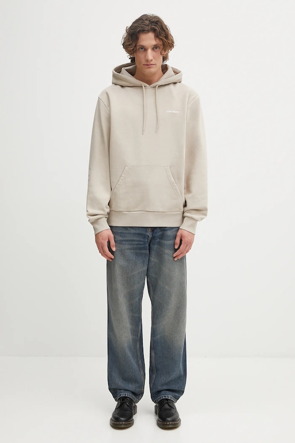 Carhartt WIP bluza bawełniana Hooded Script Embroidery Sweat I035392.2W1XX beżowy
