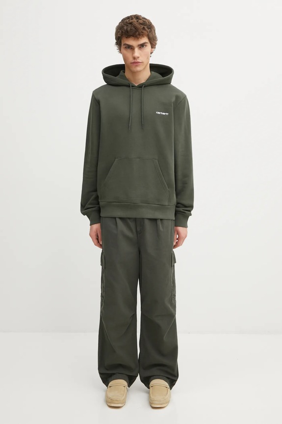 Carhartt WIP cotton sweatshirt Hooded Script Embroidery Sweat I035392.3CDXX green