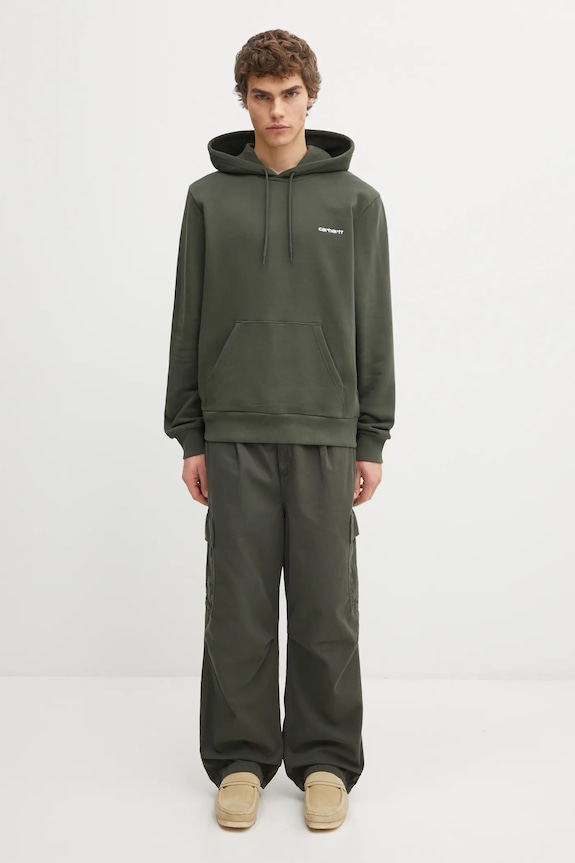 Carhartt WIP cotton sweatshirt Hooded Script Embroidery Sweat I035392.3CDXX green