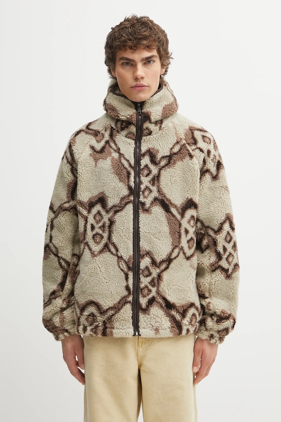 Daily Paper hanorac fleece Burned Shield Sherpa Hoodie cu modele bej 2521134