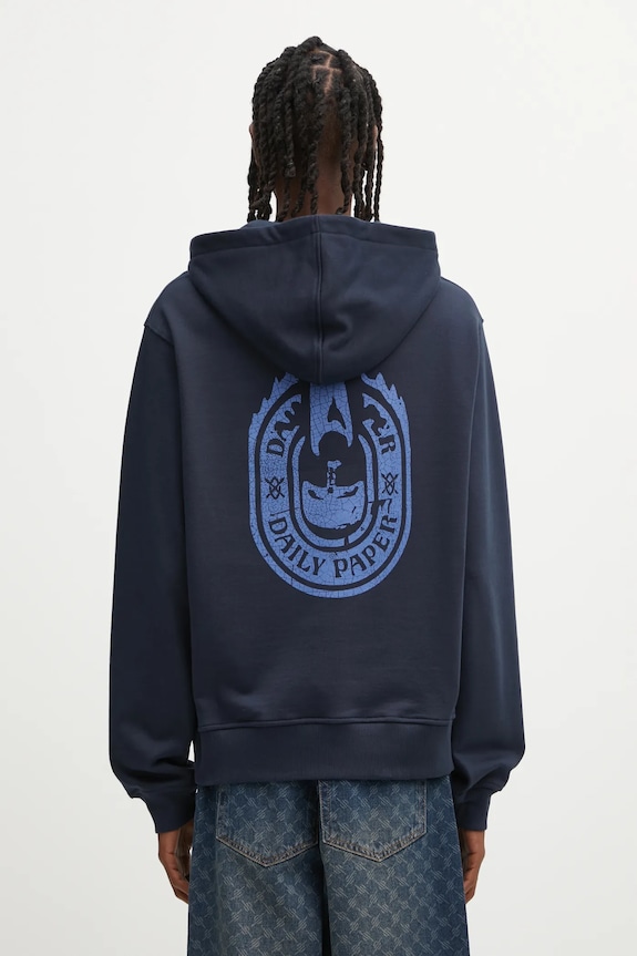 Бавовняна кофта Daily Paper Candle Label Hoodie надрук темно-синій 2521106