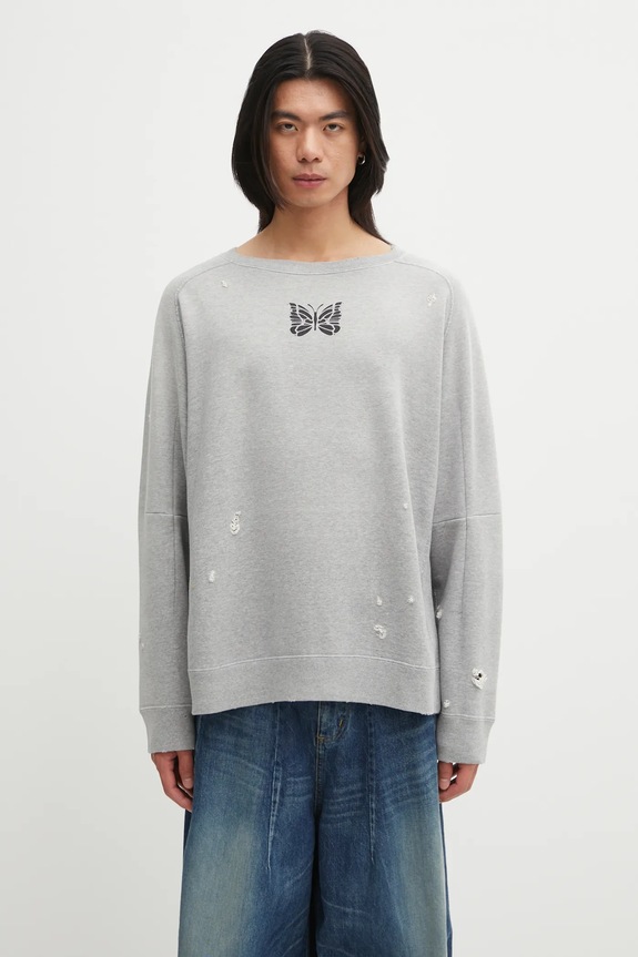 Needles cotton sweatshirt Deconstructed cotton gray RW336