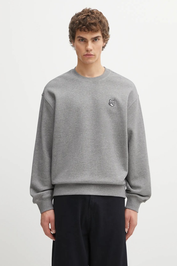 Maison Kitsuné bluza bawełniana Fox Head Comfort gładkie szary PM00304KM0341