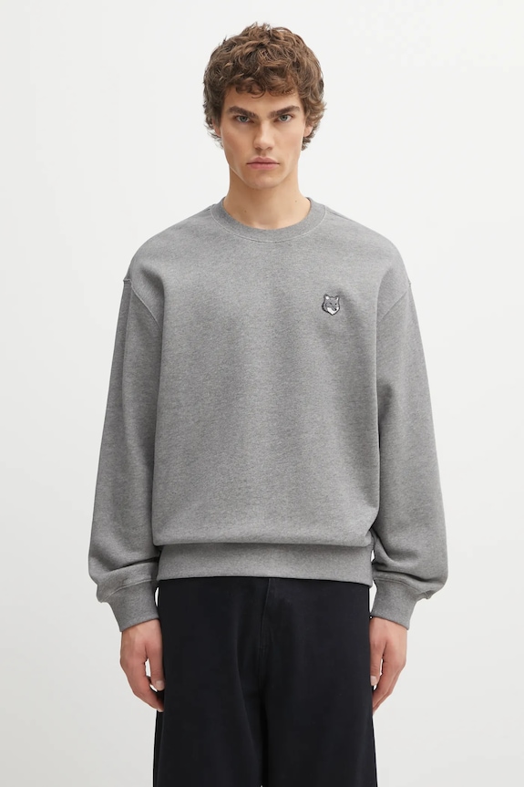 Maison Kitsuné bluza bawełniana Fox Head Comfort gładkie szary PM00304KM0341