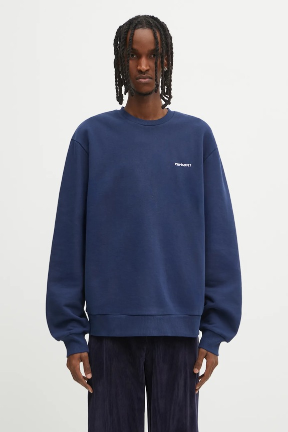 Carhartt WIP bluza bawełniana Script Embroidery gładkie granatowy I034496.3CCXX