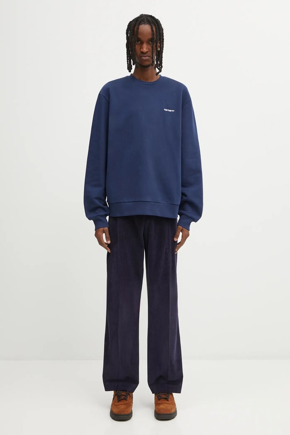 Carhartt WIP bluza bawełniana Script Embroidery I034496.3CCXX granatowy